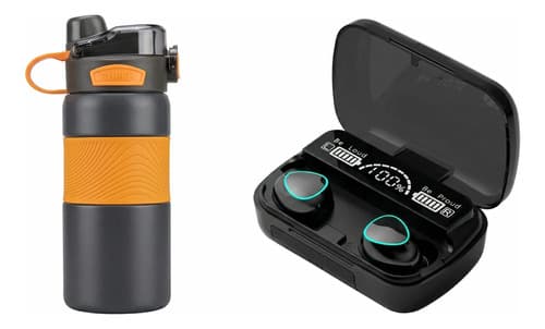 Vaso Térmico  + Auriculares M10 De Regalo - Combo Running - Negro Lisa